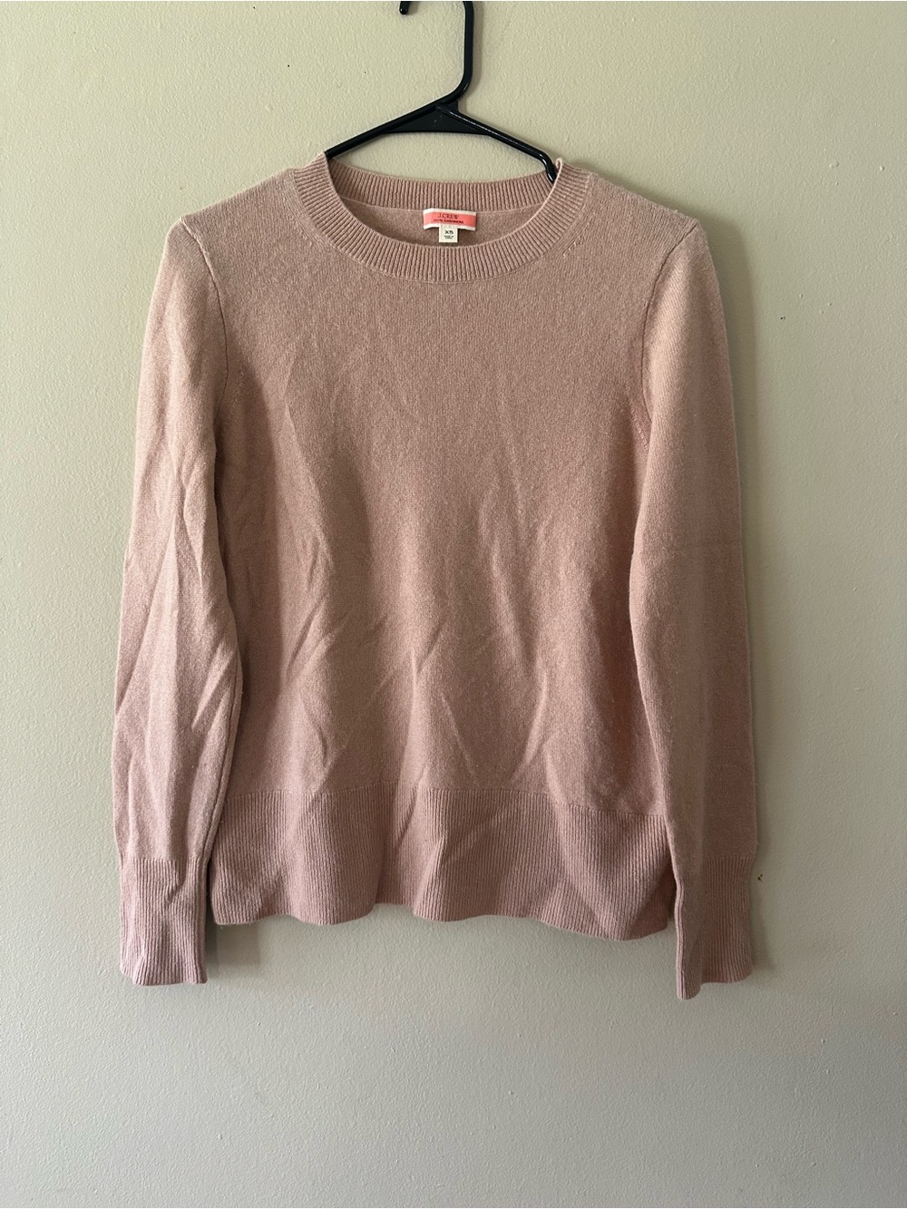 J. Crew Classic Fit Lightweight Cashmere Crewneck Sweater in Blush Pink, Sz XS